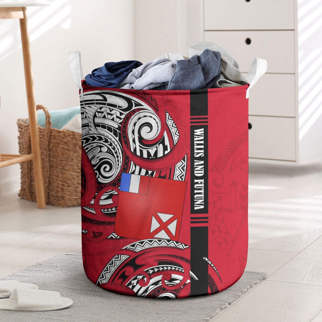 Wallis And Futuna Laundry Basket Tribal Polynesian Tattoo Flag Motif TS04 Red Black - Polynesian Pride