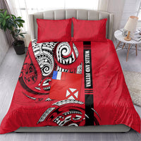 Wallis And Futuna Bedding Set Tribal Polynesian Tattoo Flag Motif
