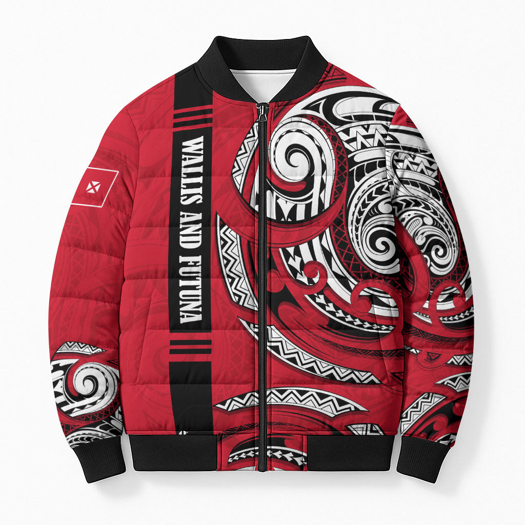 Wallis And Futuna Bomber Puffer Jacket Tribal Polynesian Tattoo Flag Motif