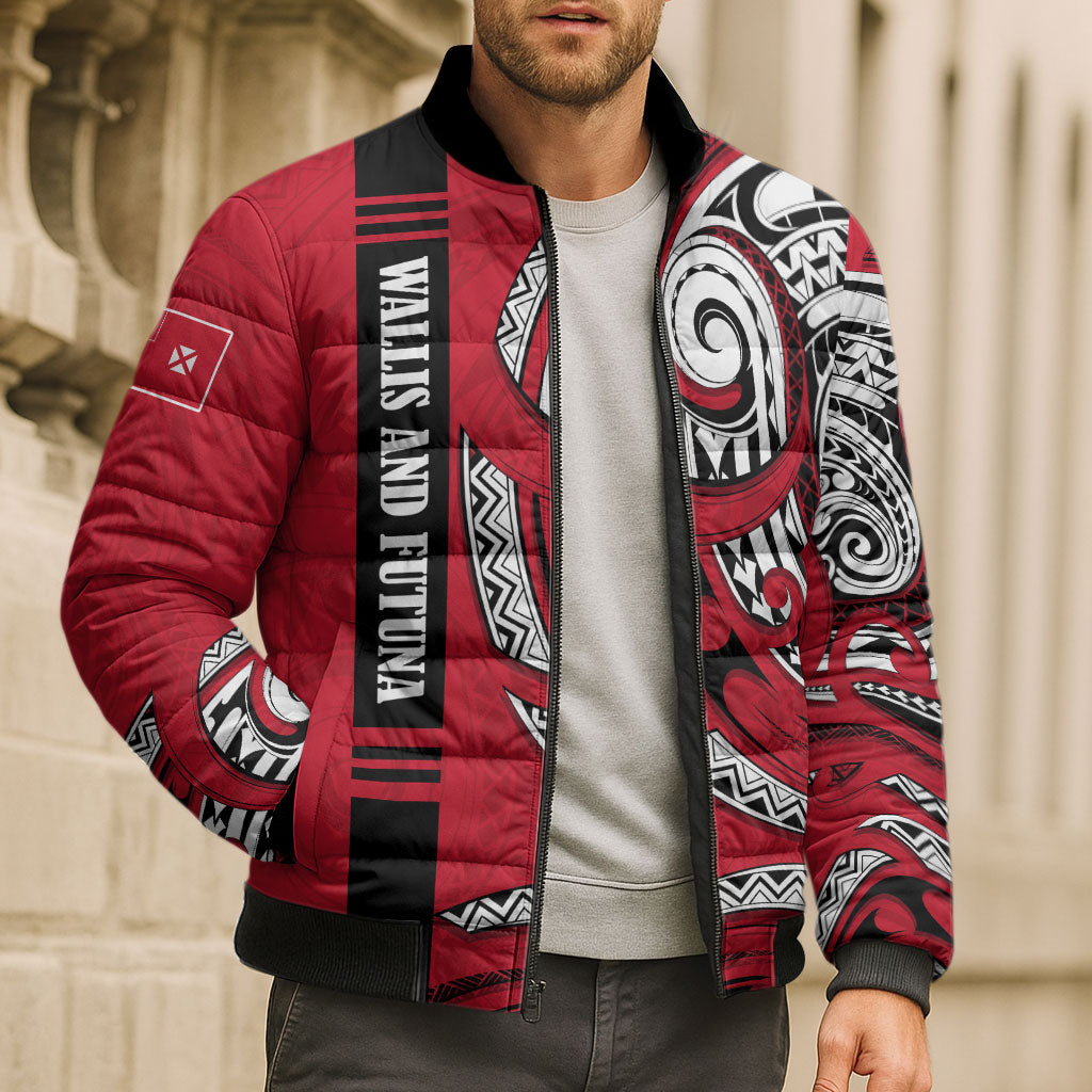 Wallis And Futuna Bomber Puffer Jacket Tribal Polynesian Tattoo Flag Motif
