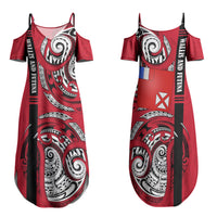 Wallis And Futuna Couples Matching Summer Maxi Dress and Long Sleeve Button Shirt Tribal Polynesian Tattoo Flag Motif