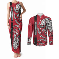 Wallis And Futuna Couples Matching Tank Maxi Dress and Long Sleeve Button Shirt Tribal Polynesian Tattoo Flag Motif