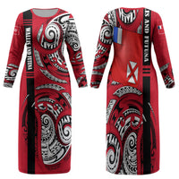 Wallis And Futuna Family Matching Long Sleeve Bodycon Dress and Hawaiian Shirt Tribal Polynesian Tattoo Flag Motif