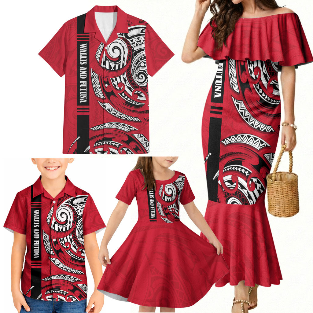 Wallis And Futuna Family Matching Mermaid Dress and Hawaiian Shirt Tribal Polynesian Tattoo Flag Motif