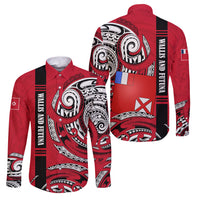 Wallis And Futuna Family Matching Off The Shoulder Long Sleeve Dress and Hawaiian Shirt Tribal Polynesian Tattoo Flag Motif