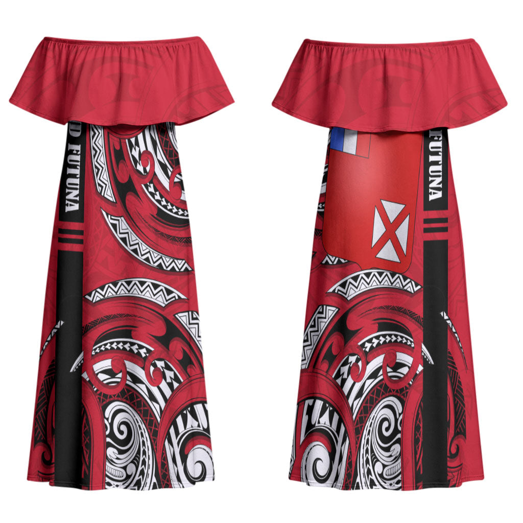 Wallis And Futuna Family Matching Off Shoulder Maxi Dress and Hawaiian Shirt Tribal Polynesian Tattoo Flag Motif