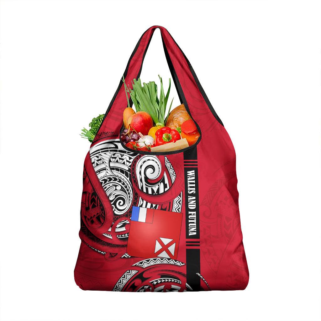 Wallis And Futuna Grocery Bag Tribal Polynesian Tattoo Flag Motif