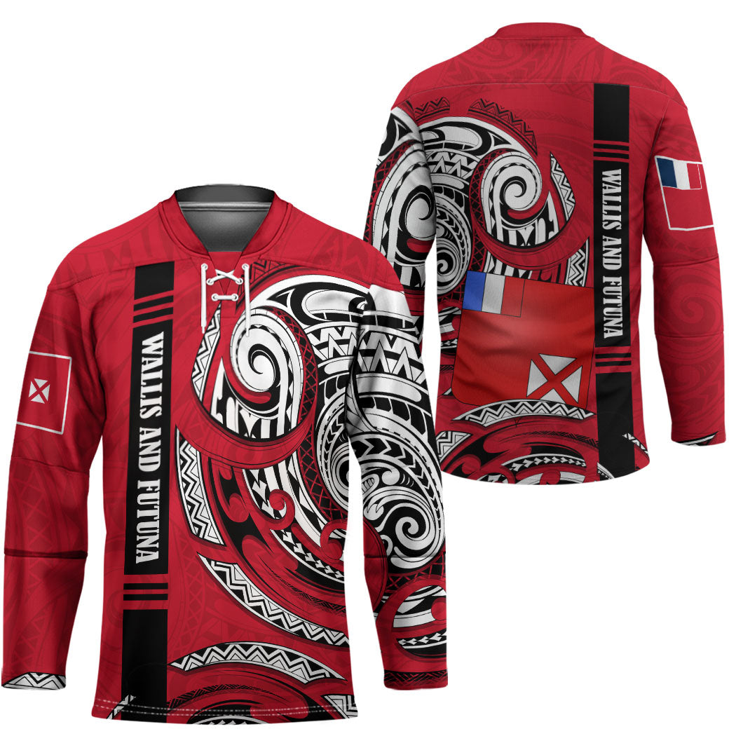 Wallis And Futuna Hockey Jersey Tribal Polynesian Tattoo Flag Motif
