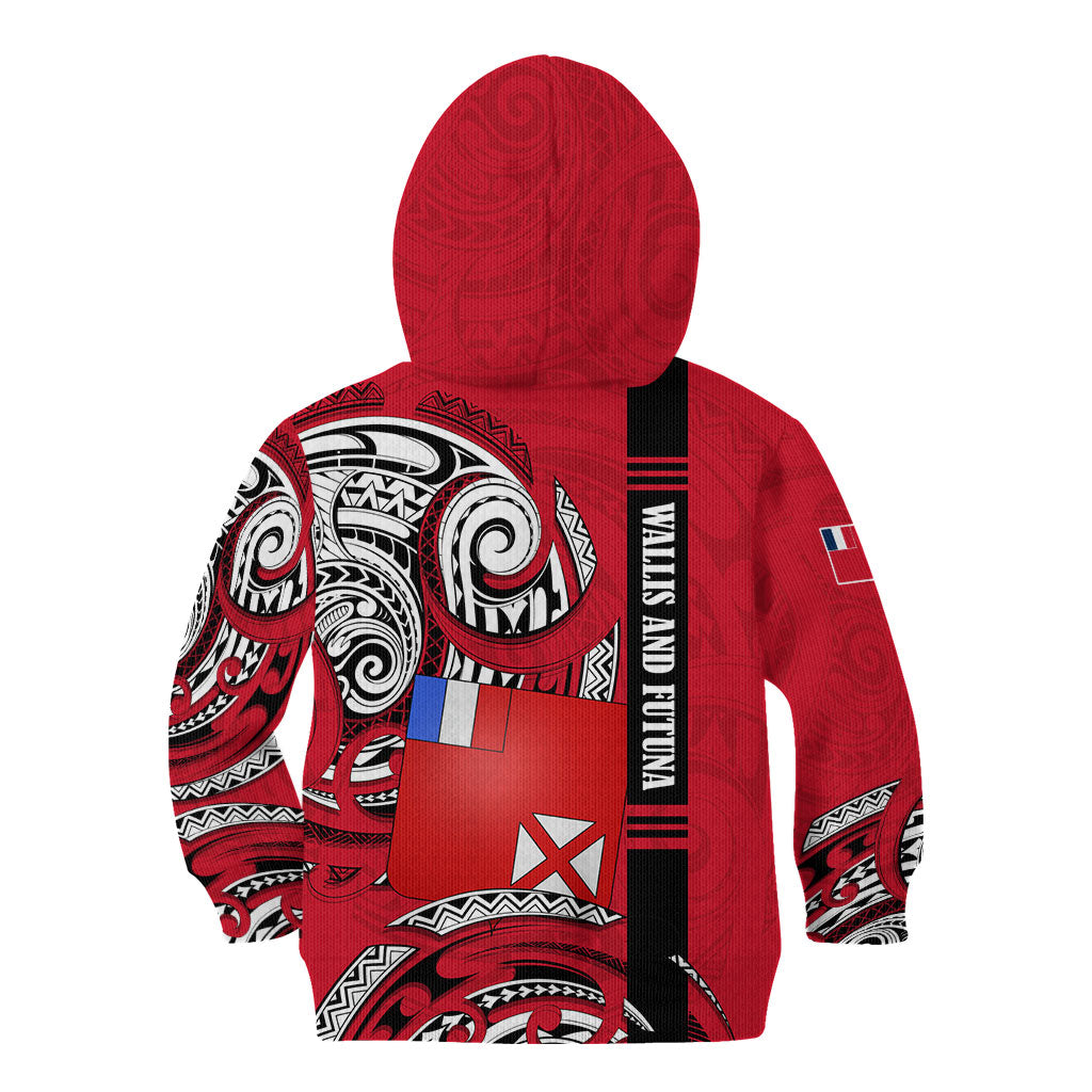 Wallis And Futuna Kid Hoodie Tribal Polynesian Tattoo Flag Motif