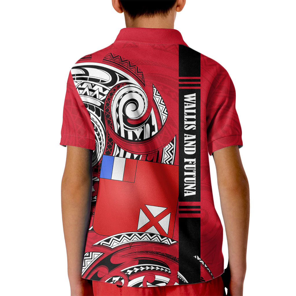 Wallis And Futuna Kid Polo Shirt Tribal Polynesian Tattoo Flag Motif