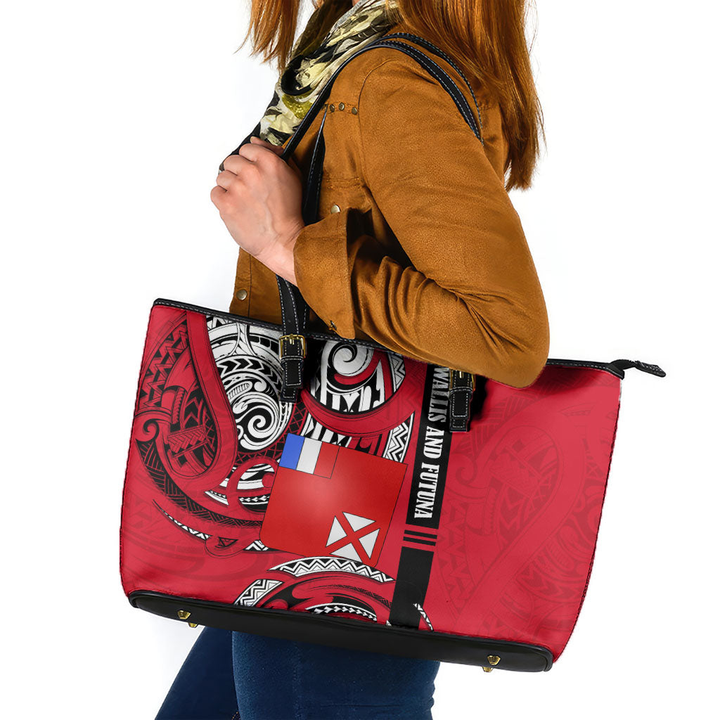 Wallis And Futuna Leather Tote Bag Tribal Polynesian Tattoo Flag Motif