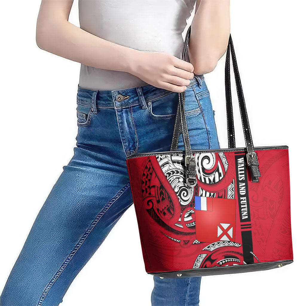 Wallis And Futuna Leather Tote Bag Tribal Polynesian Tattoo Flag Motif