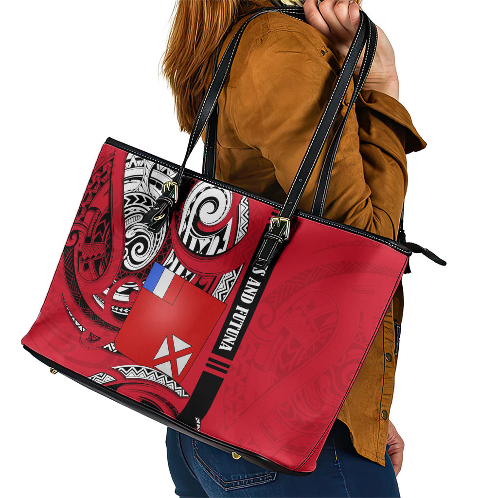 Wallis And Futuna Leather Tote Bag Tribal Polynesian Tattoo Flag Motif