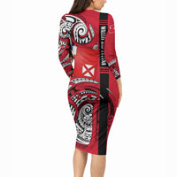 Wallis And Futuna Long Sleeve Bodycon Dress Tribal Polynesian Tattoo Flag Motif