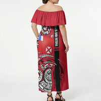 Wallis And Futuna Off Shoulder Maxi Dress Tribal Polynesian Tattoo Flag Motif