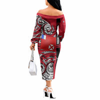 Wallis And Futuna Off The Shoulder Long Sleeve Dress Tribal Polynesian Tattoo Flag Motif