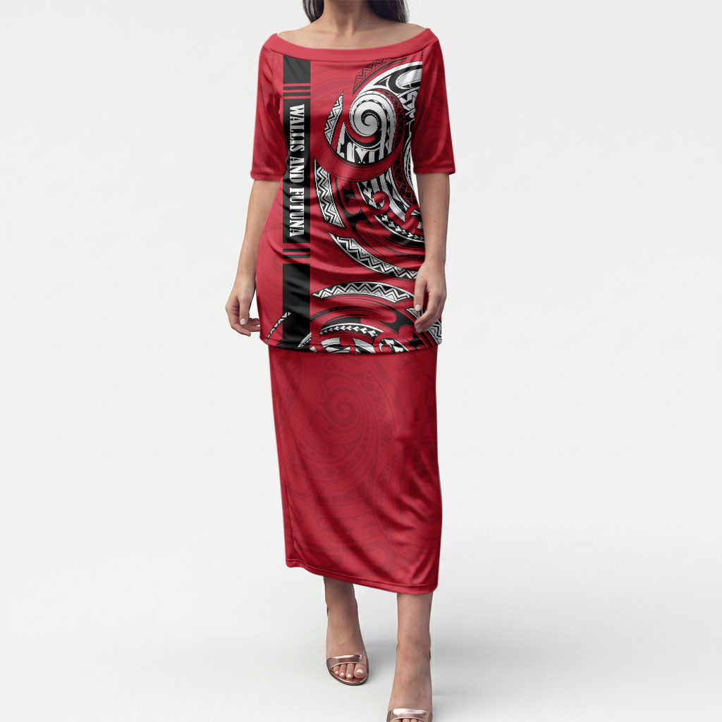 Wallis And Futuna Puletasi Tribal Polynesian Tattoo Flag Motif TS04 Long Dress Red Black - Polynesian Pride