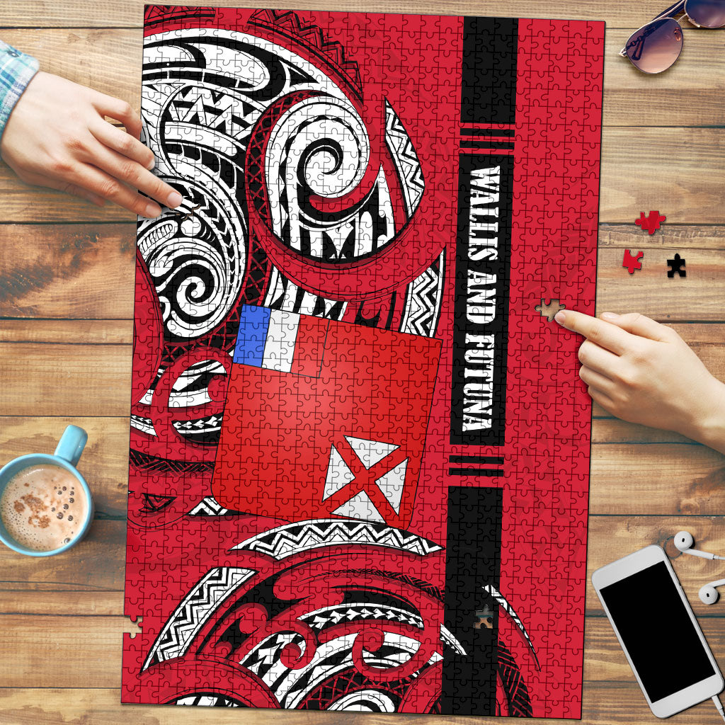 Wallis And Futuna Puzzle Tribal Polynesian Tattoo Flag Motif TS04 Red Black - Polynesian Pride