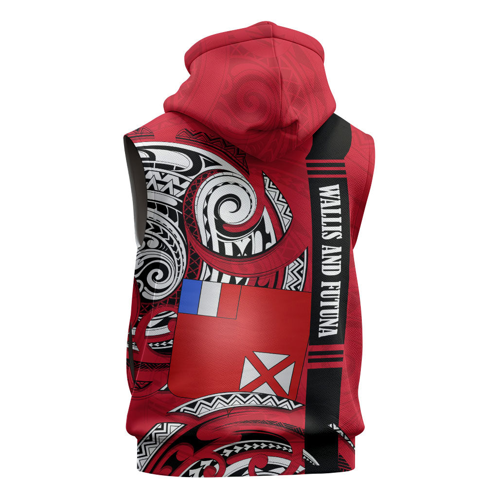 Wallis And Futuna Sleeveless Hoodie Tribal Polynesian Tattoo Flag Motif