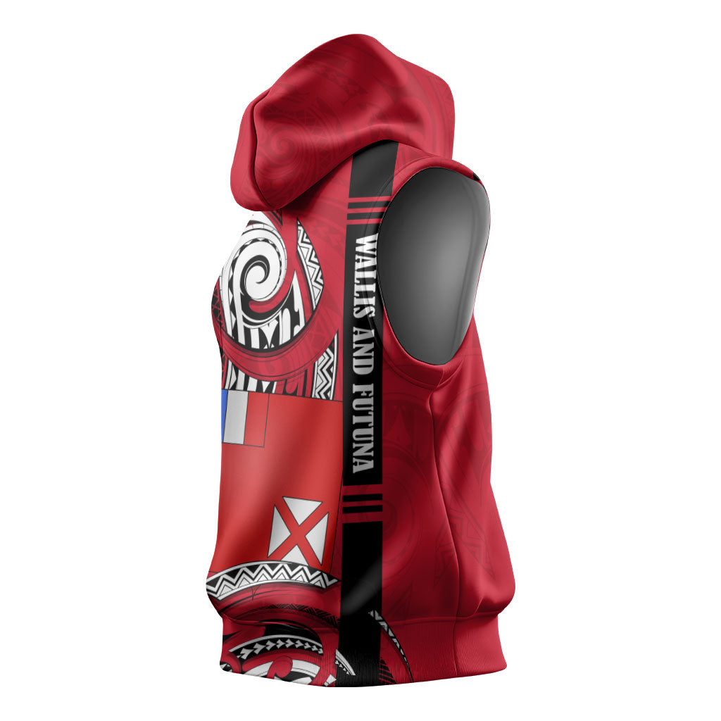 Wallis And Futuna Sleeveless Hoodie Tribal Polynesian Tattoo Flag Motif