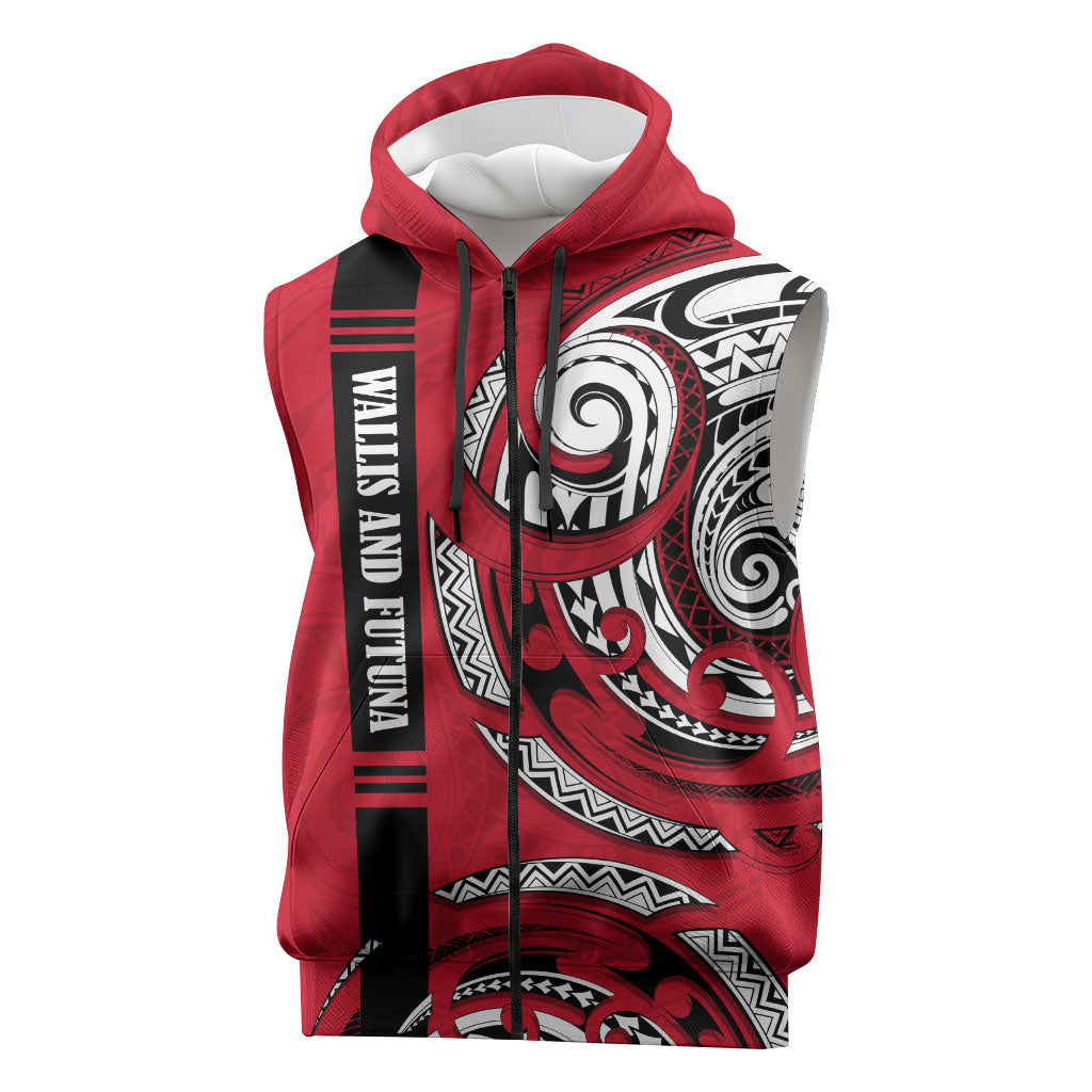 Wallis And Futuna Sleeveless Zip Hoodie Tribal Polynesian Tattoo Flag Motif