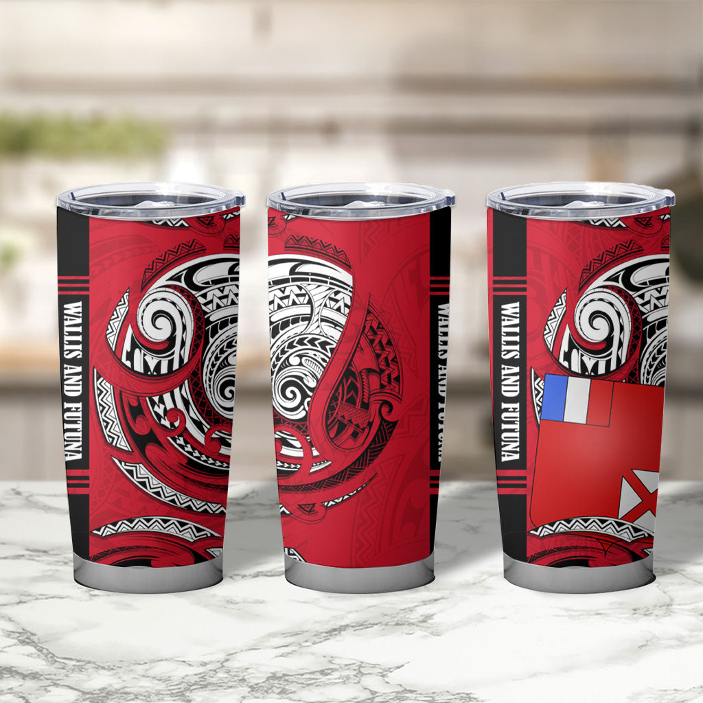 Wallis And Futuna Tumbler Cup Tribal Polynesian Tattoo Flag Motif