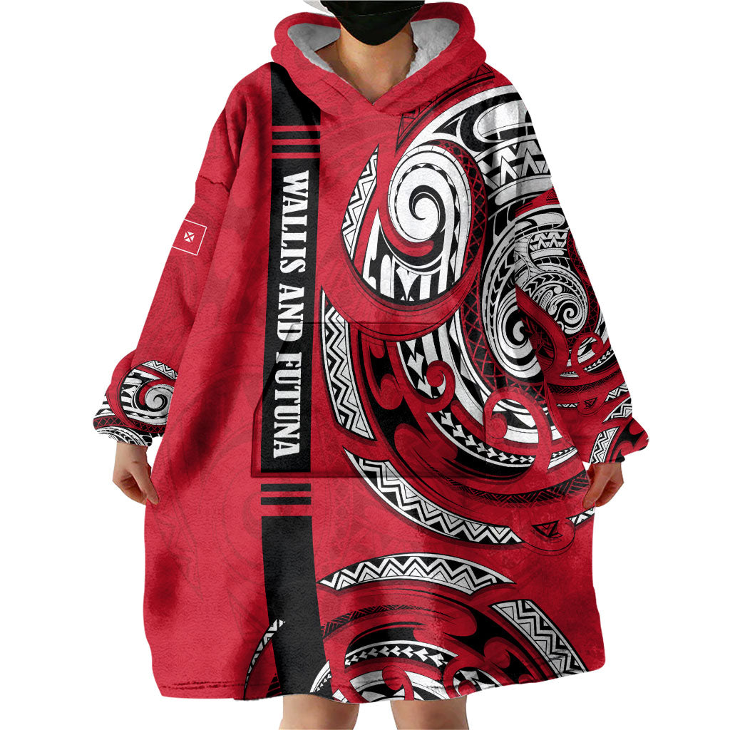 Wallis And Futuna Wearable Blanket Hoodie Tribal Polynesian Tattoo Flag Motif