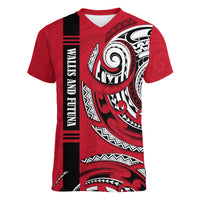 Wallis And Futuna Women V-Neck T-Shirt Tribal Polynesian Tattoo Flag Motif