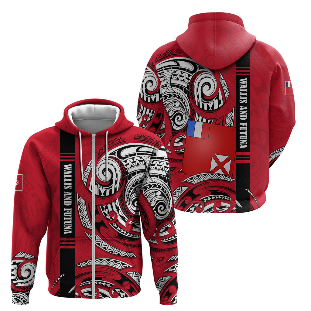Wallis And Futuna Zip Hoodie Tribal Polynesian Tattoo Flag Motif