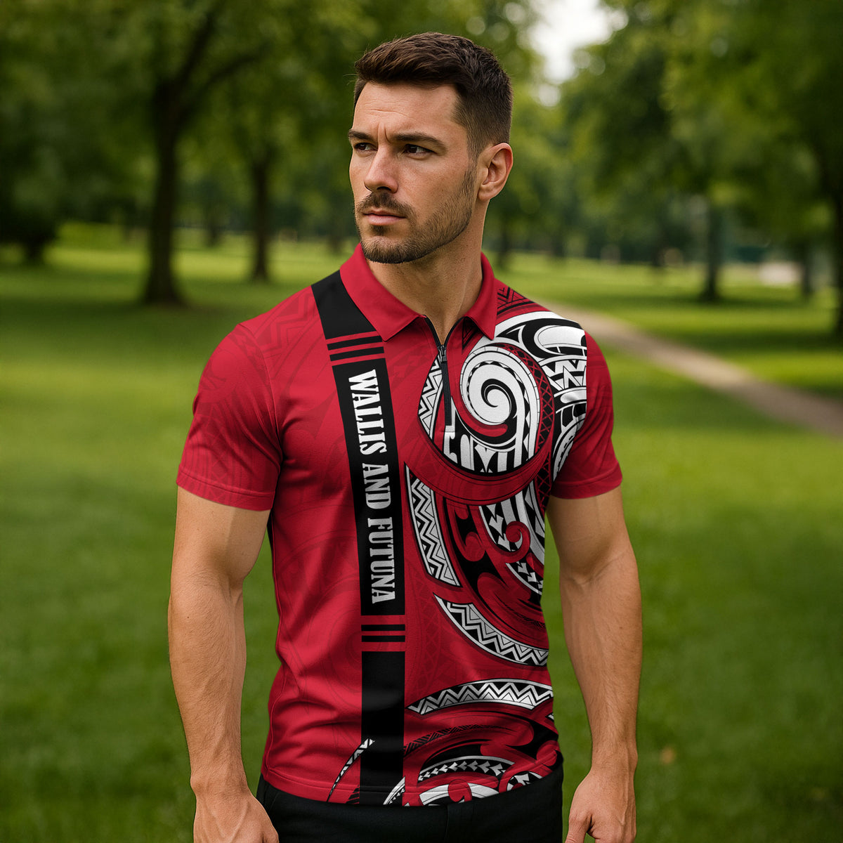 Wallis And Futuna Zipper Polo Shirt Tribal Polynesian Tattoo Flag Motif