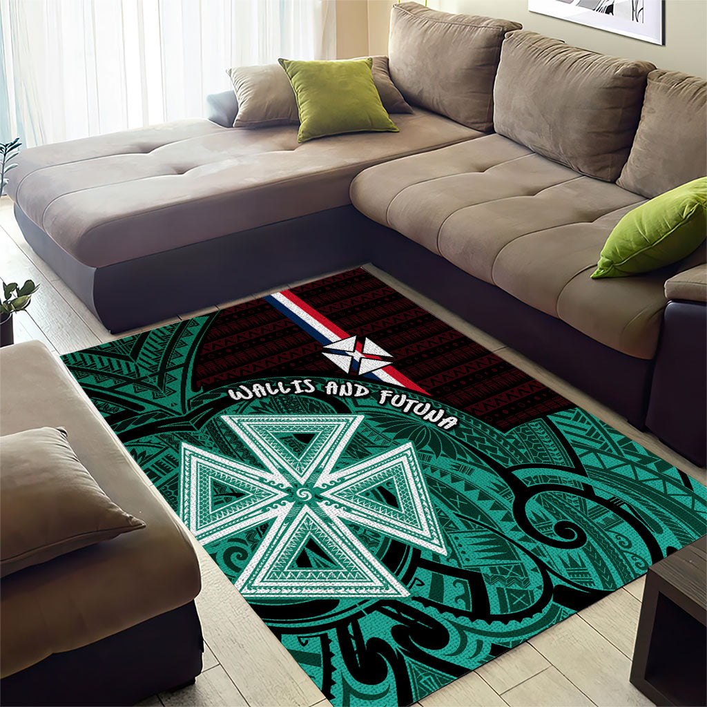 Wallis And Futuna Area Rug Tribal Polynesian Tattoo Heritage Cross Flag