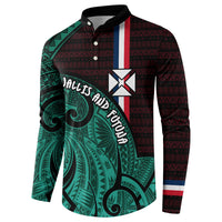 Wallis And Futuna Button Sweatshirt Tribal Polynesian Tattoo Heritage Cross Flag