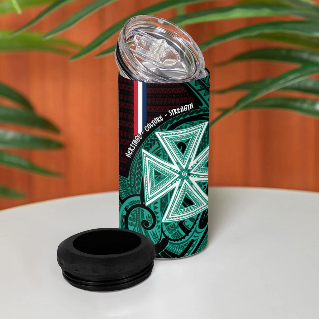 Wallis And Futuna 4 in 1 Can Cooler Tumbler Tribal Polynesian Tattoo Heritage Cross Flag