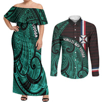 Wallis And Futuna Couples Matching Off Shoulder Maxi Dress and Long Sleeve Button Shirt Tribal Polynesian Tattoo Heritage Cross Flag