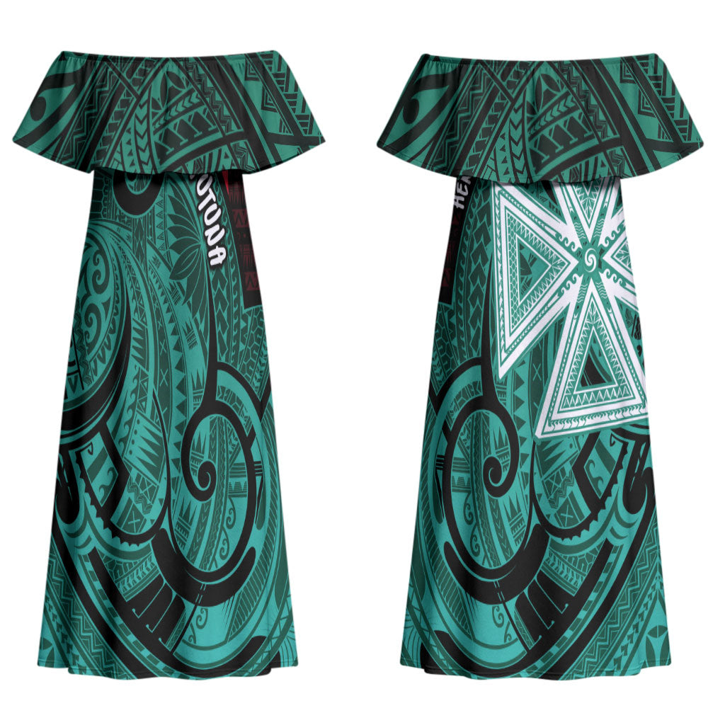 Wallis And Futuna Couples Matching Off Shoulder Maxi Dress and Long Sleeve Button Shirt Tribal Polynesian Tattoo Heritage Cross Flag
