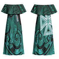 Wallis And Futuna Couples Matching Off Shoulder Maxi Dress and Long Sleeve Button Shirt Tribal Polynesian Tattoo Heritage Cross Flag