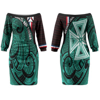 Wallis And Futuna Couples Matching Off The Shoulder Long Sleeve Dress and Long Sleeve Button Shirt Tribal Polynesian Tattoo Heritage Cross Flag