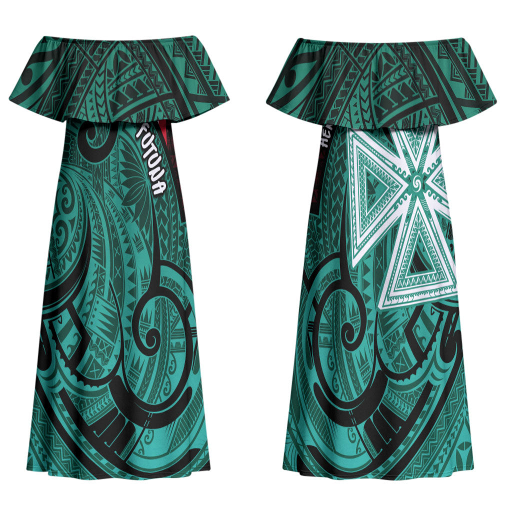 Wallis And Futuna Family Matching Off Shoulder Maxi Dress and Hawaiian Shirt Tribal Polynesian Tattoo Heritage Cross Flag