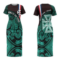 Wallis And Futuna Family Matching Short Sleeve Bodycon Dress and Hawaiian Shirt Tribal Polynesian Tattoo Heritage Cross Flag
