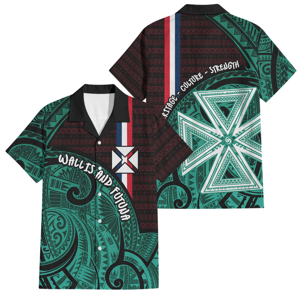 Wallis And Futuna Family Matching Short Sleeve Bodycon Dress and Hawaiian Shirt Tribal Polynesian Tattoo Heritage Cross Flag
