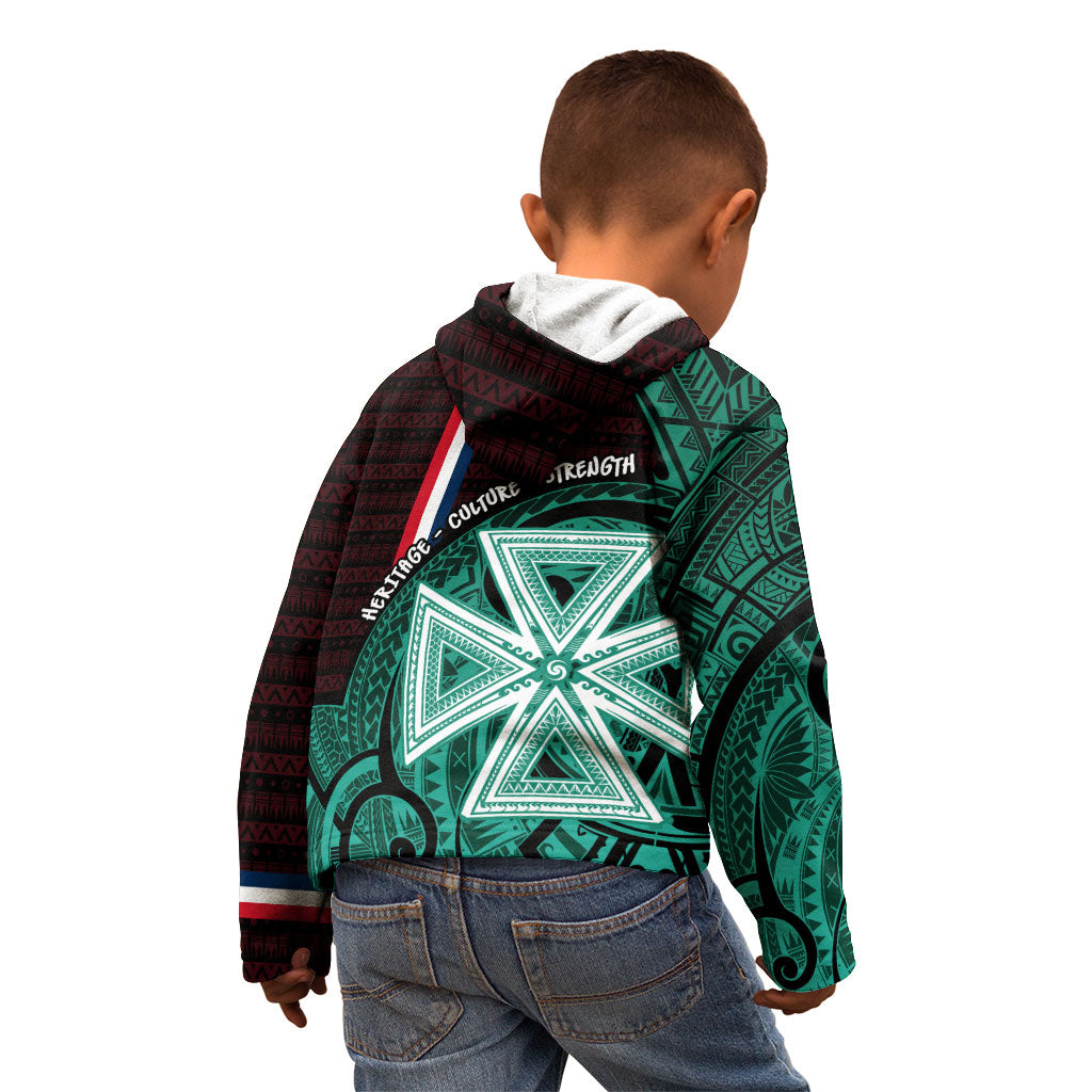 Wallis And Futuna Kid Hoodie Tribal Polynesian Tattoo Heritage Cross Flag
