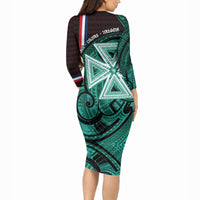 Wallis And Futuna Long Sleeve Bodycon Dress Tribal Polynesian Tattoo Heritage Cross Flag