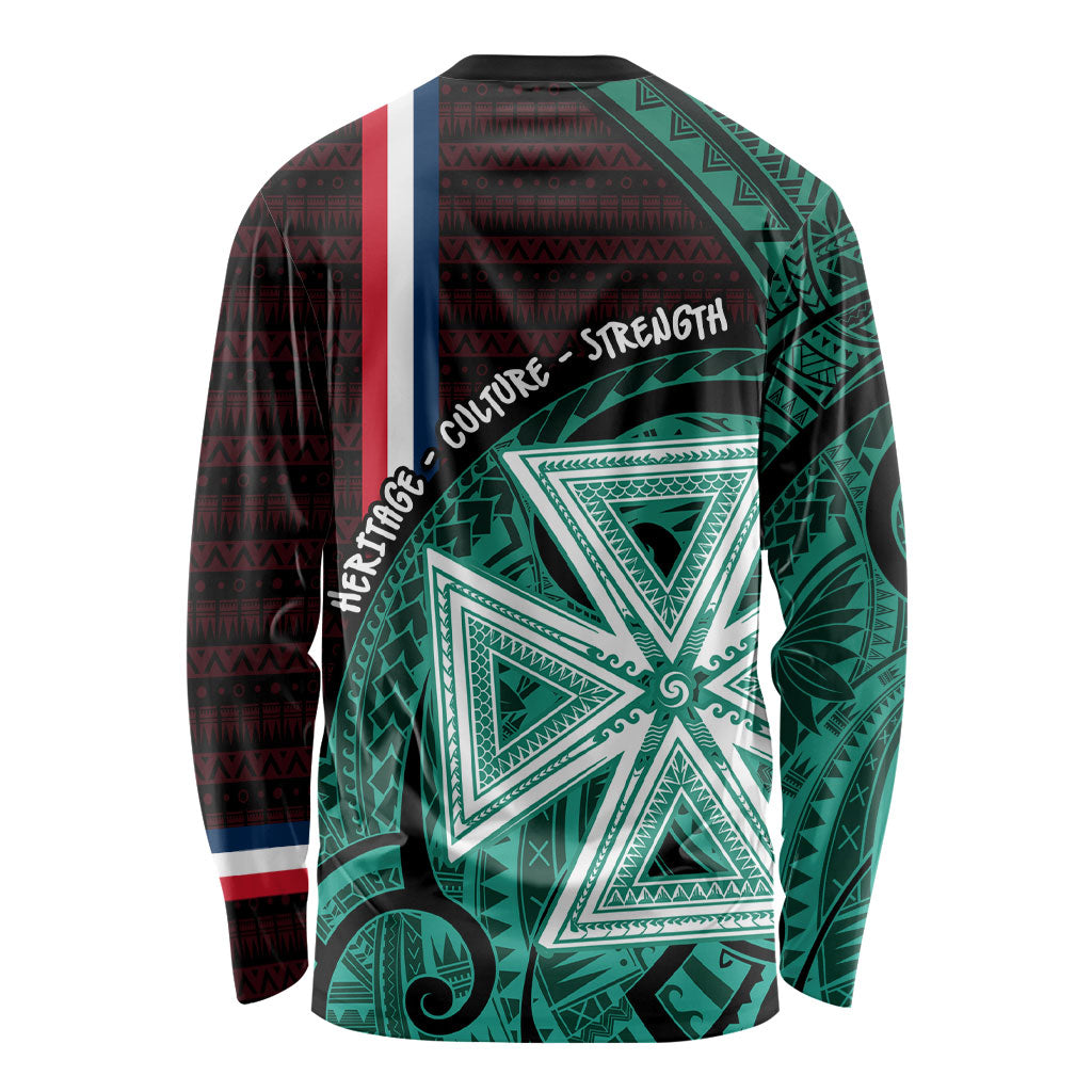 Wallis And Futuna Long Sleeve Shirt Tribal Polynesian Tattoo Heritage Cross Flag