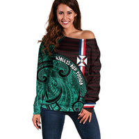 Wallis And Futuna Off Shoulder Sweater Tribal Polynesian Tattoo Heritage Cross Flag