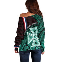 Wallis And Futuna Off Shoulder Sweater Tribal Polynesian Tattoo Heritage Cross Flag