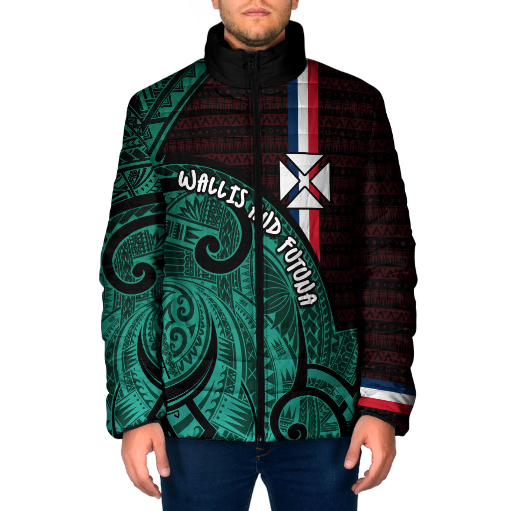 Wallis And Futuna Padded Jacket Tribal Polynesian Tattoo Heritage Cross Flag