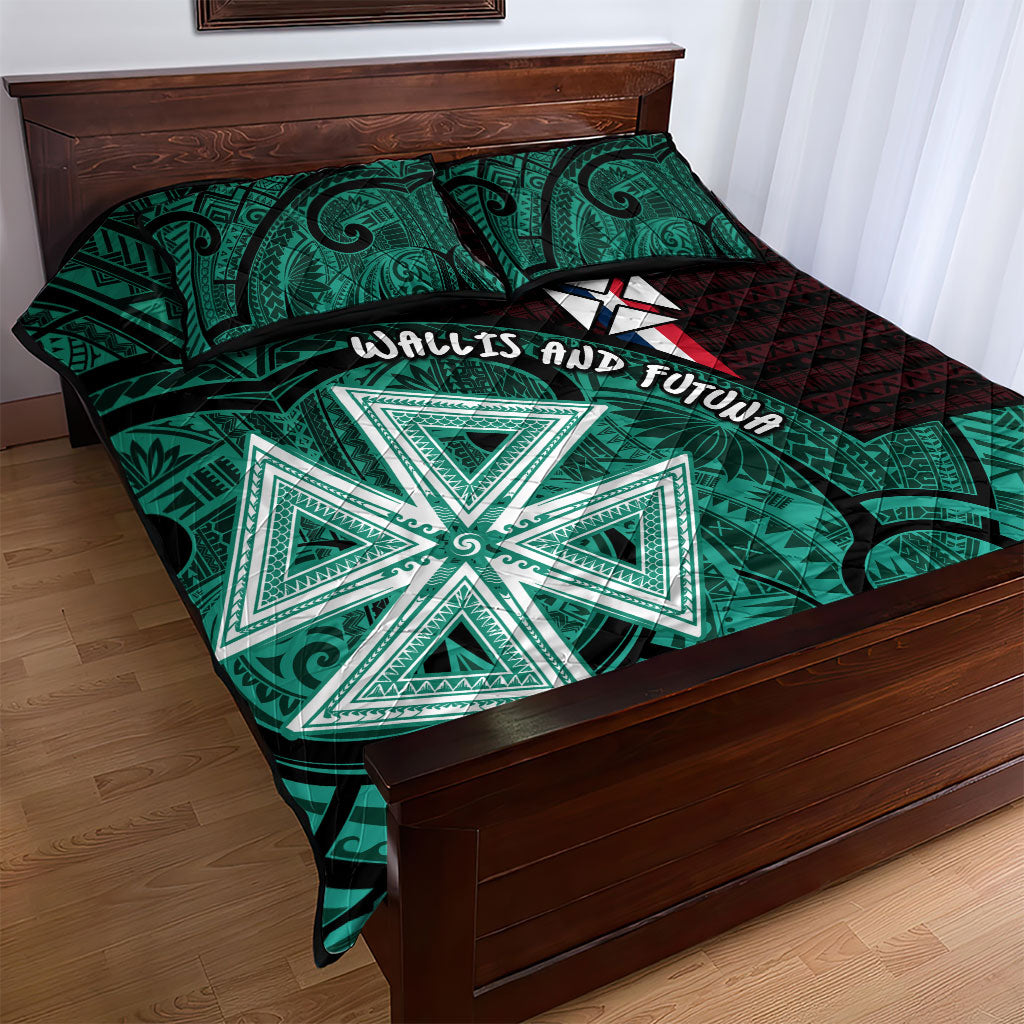 Wallis And Futuna Quilt Bed Set Tribal Polynesian Tattoo Heritage Cross Flag
