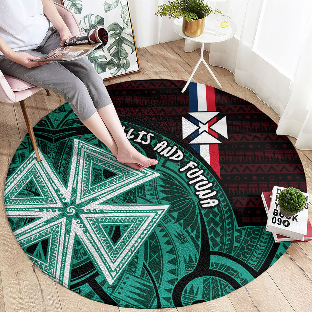 Wallis And Futuna Round Carpet Tribal Polynesian Tattoo Heritage Cross Flag