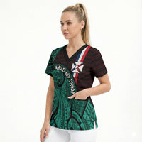 Wallis And Futuna Scrub Top Tribal Polynesian Tattoo Heritage Cross Flag