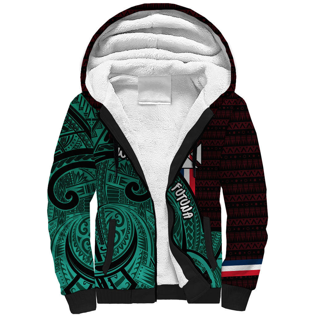 Wallis And Futuna Sherpa Hoodie Tribal Polynesian Tattoo Heritage Cross Flag